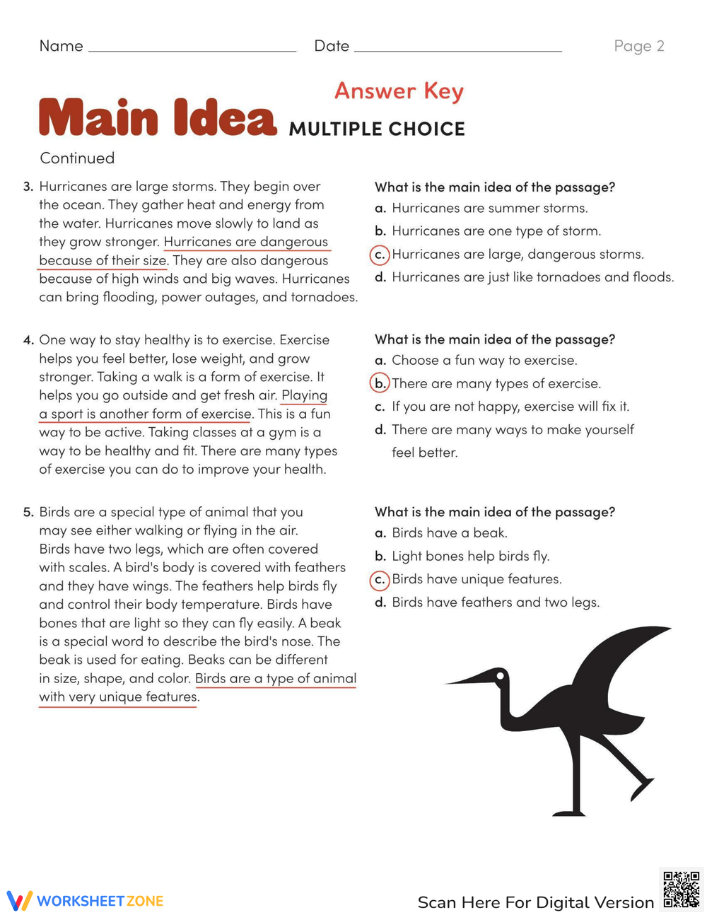 Main Idea: Multiple Choice Reading Worksheet pertaining to Main Idea Multiple Choice Worksheets