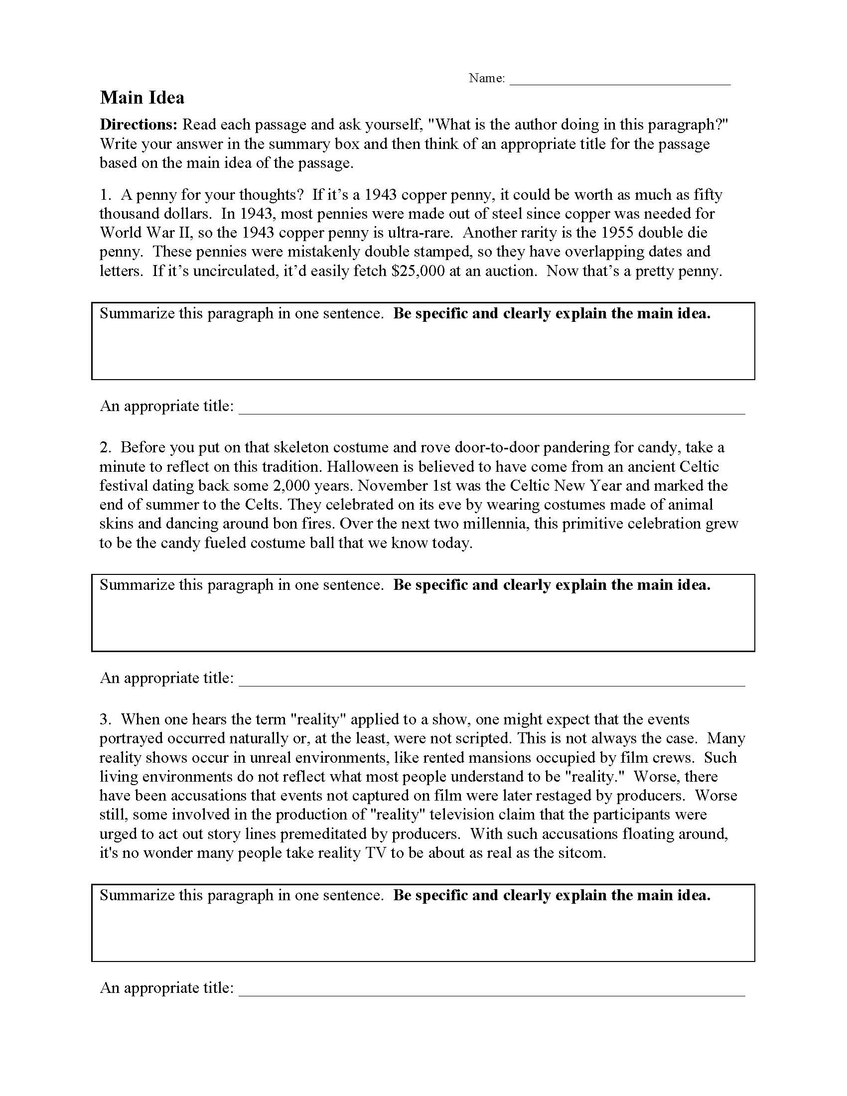 Main Idea Worksheets | Ereading Worksheets with Multiple Choice Main Idea Worksheets