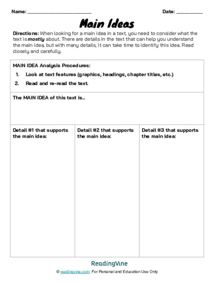 Multiple Choice Main Idea Worksheets Multiple Choice Main Idea Worksheets