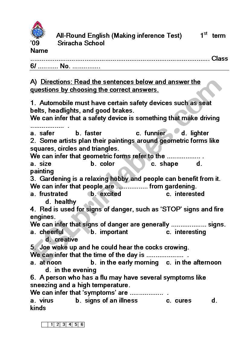 Making Inference Test - Esl Worksheetsaowakon intended for Making Inferences Multiple Choice Worksheets