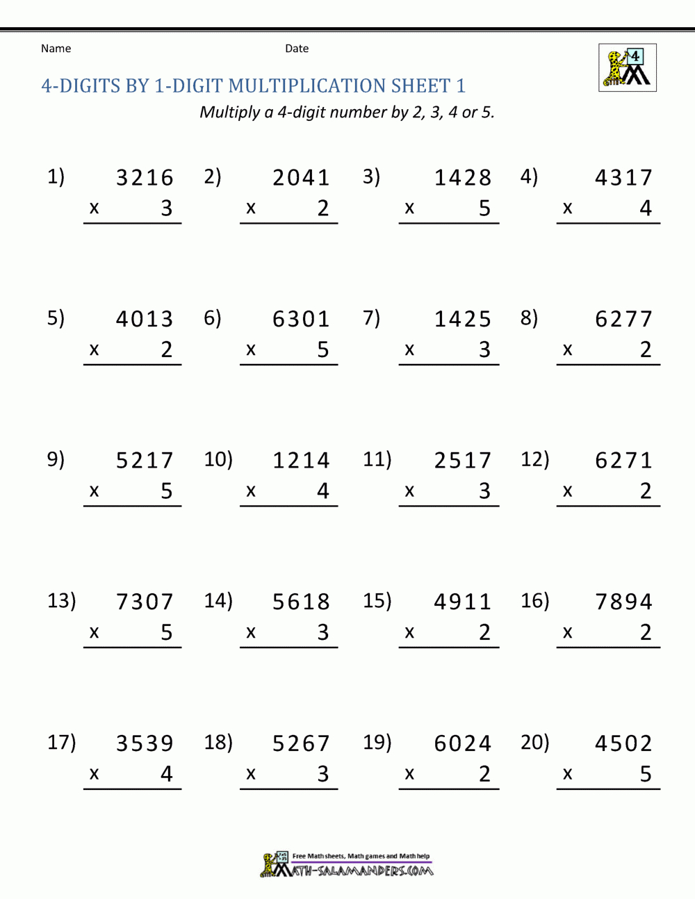Math Multiplication Worksheets 4Th Grade throughout 4th Grade Multiplication Worksheets Free Printable