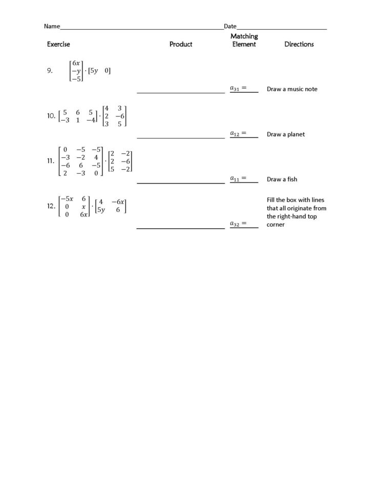 Multiplication of Matrices Worksheet Multiplication of Matrices Worksheet