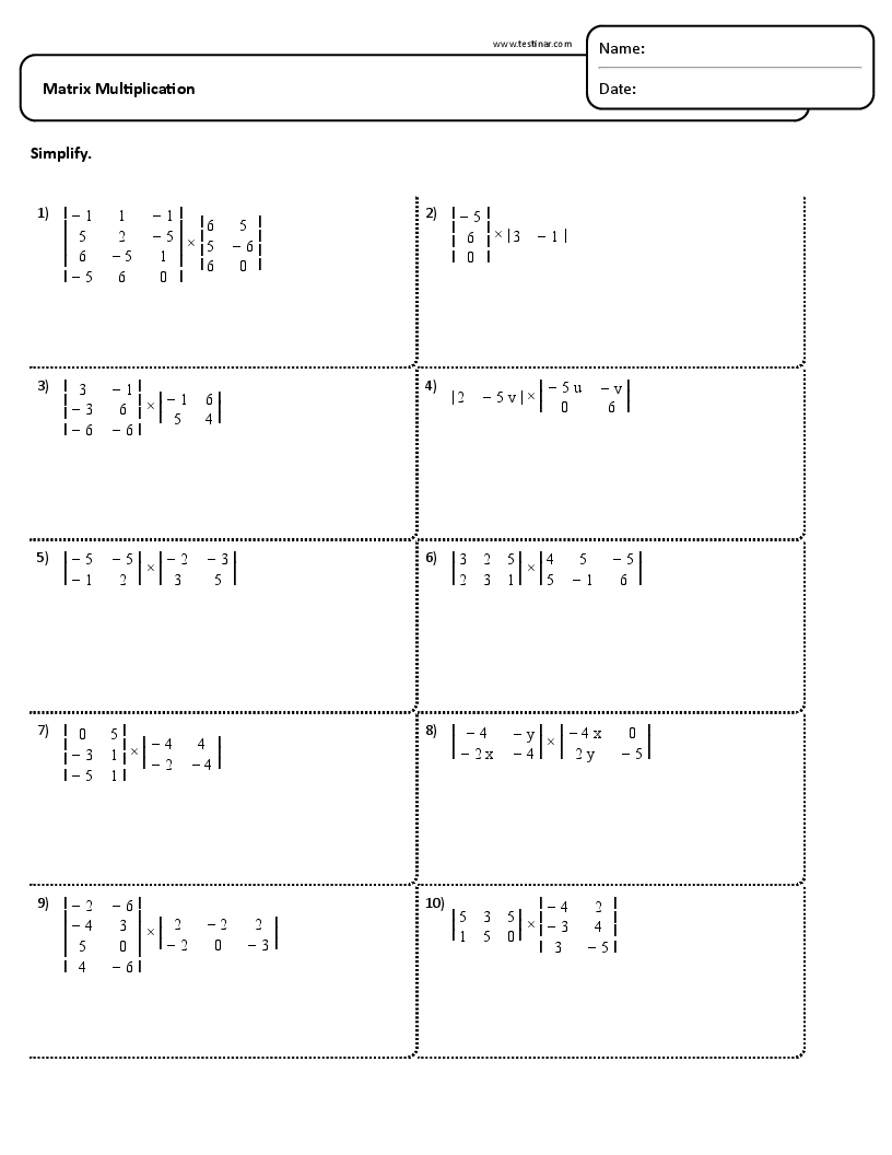 Matrix Multiplication Worksheets intended for Multiplication Of Matrices Worksheet