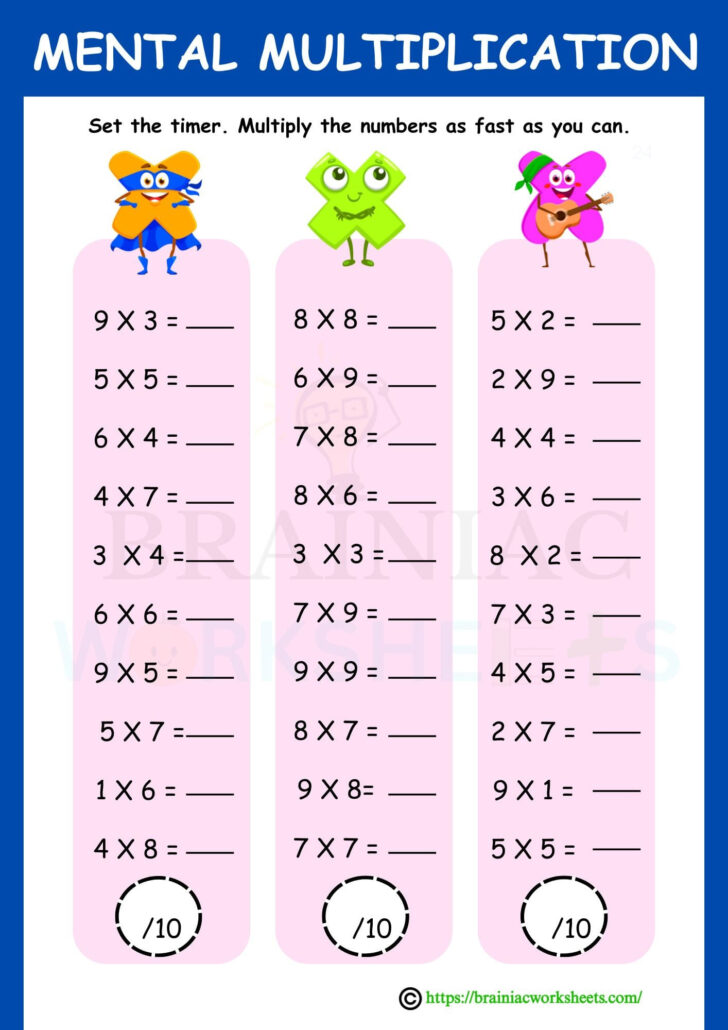 Multiplication Worksheet For Class 4th