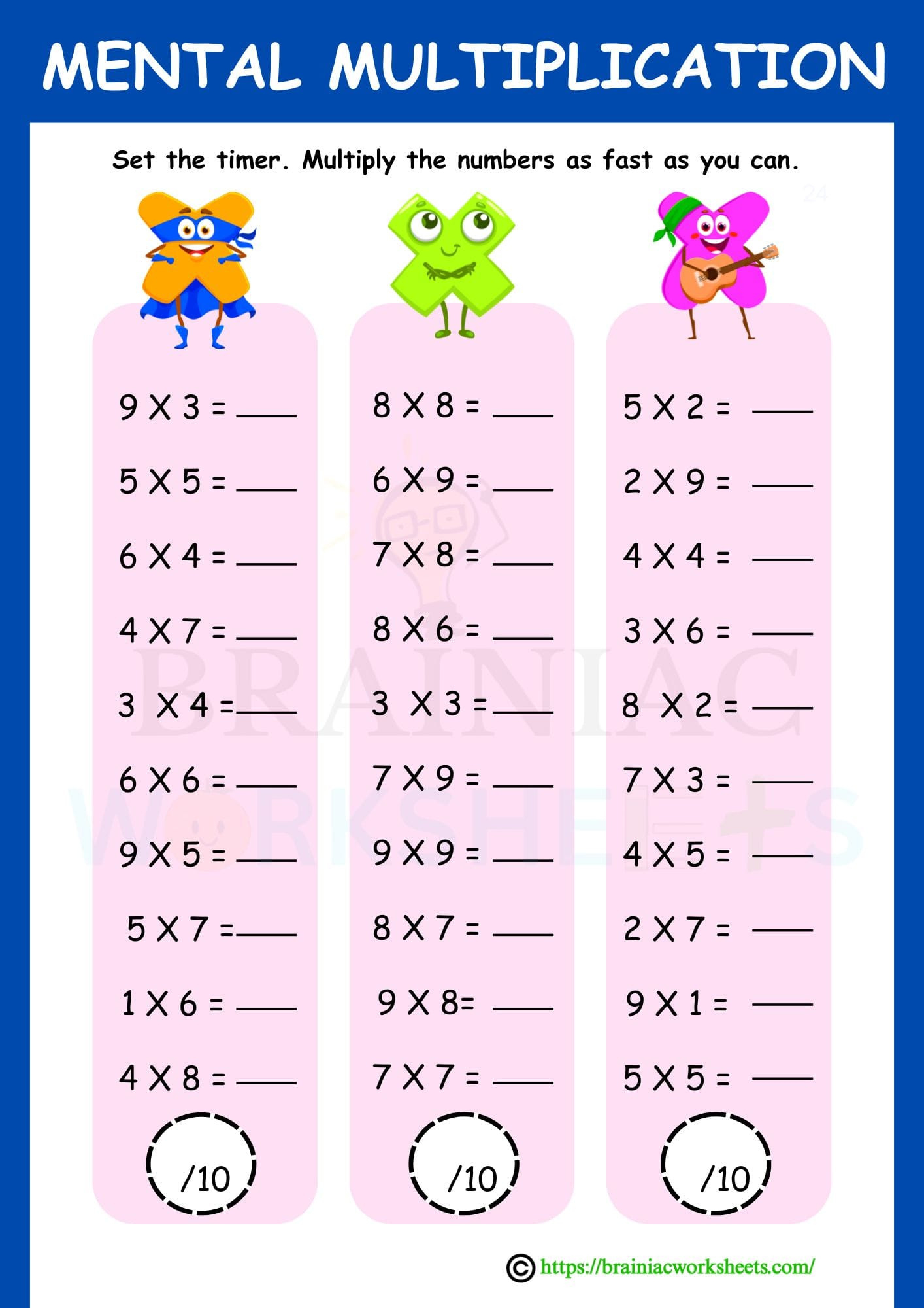 Mental Multiplication Maths Worksheet For Class 4 - Brainiac intended for Multiplication Worksheet For Class 4th