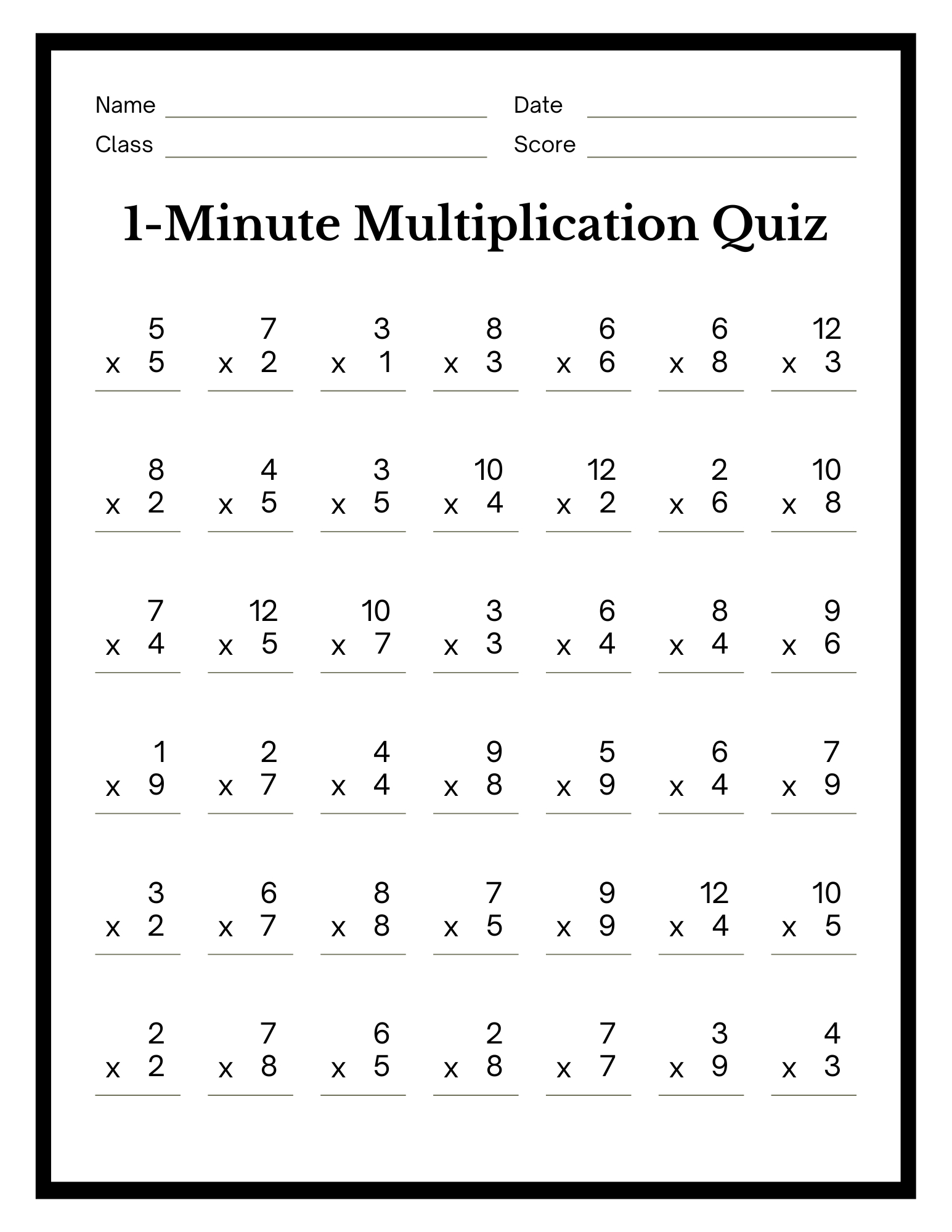 Minute Multiplication Worksheet | Education World for Multiplication Live Worksheet