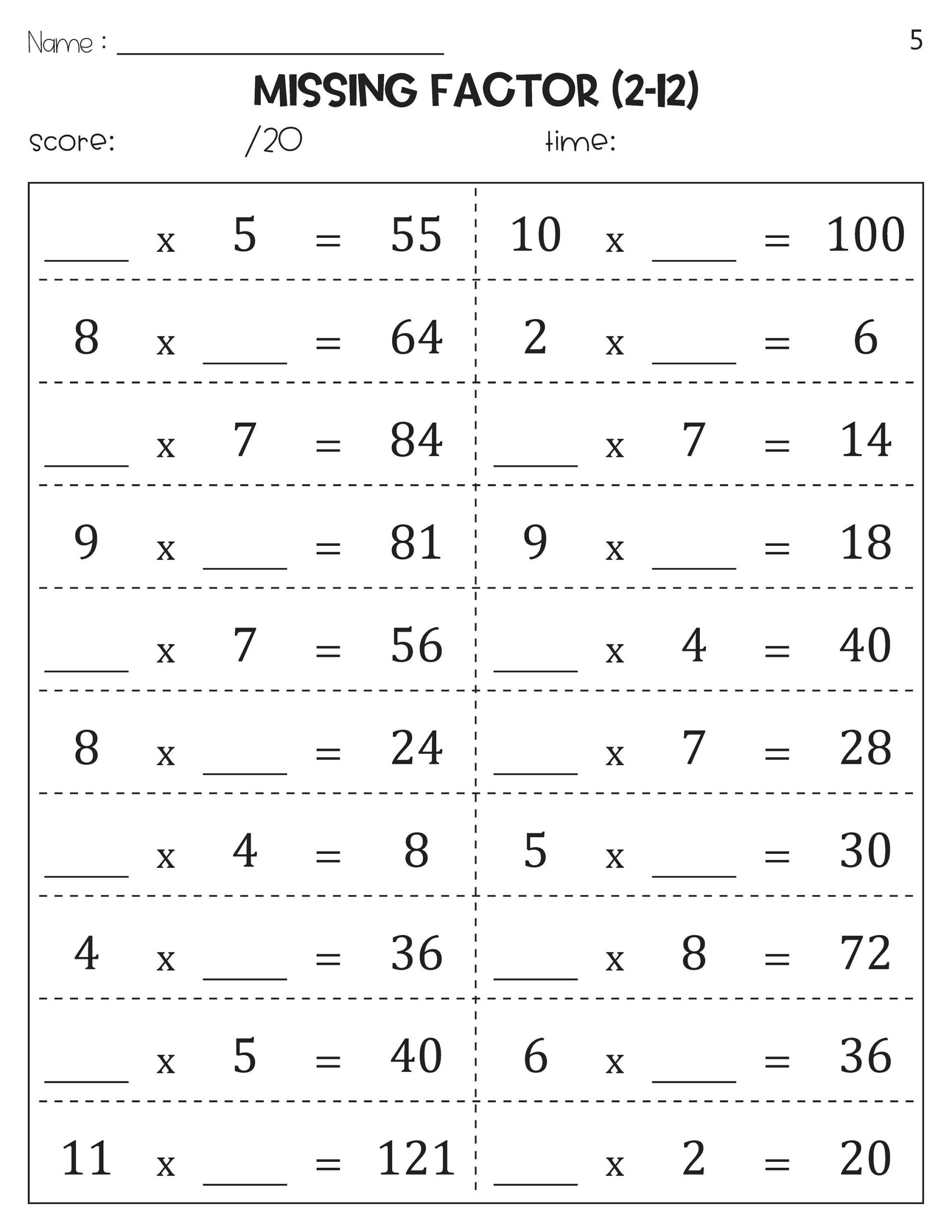 Missing Number Multiplication Factor Worksheets - Etsy Australia in Factors Of Multiplication Worksheets