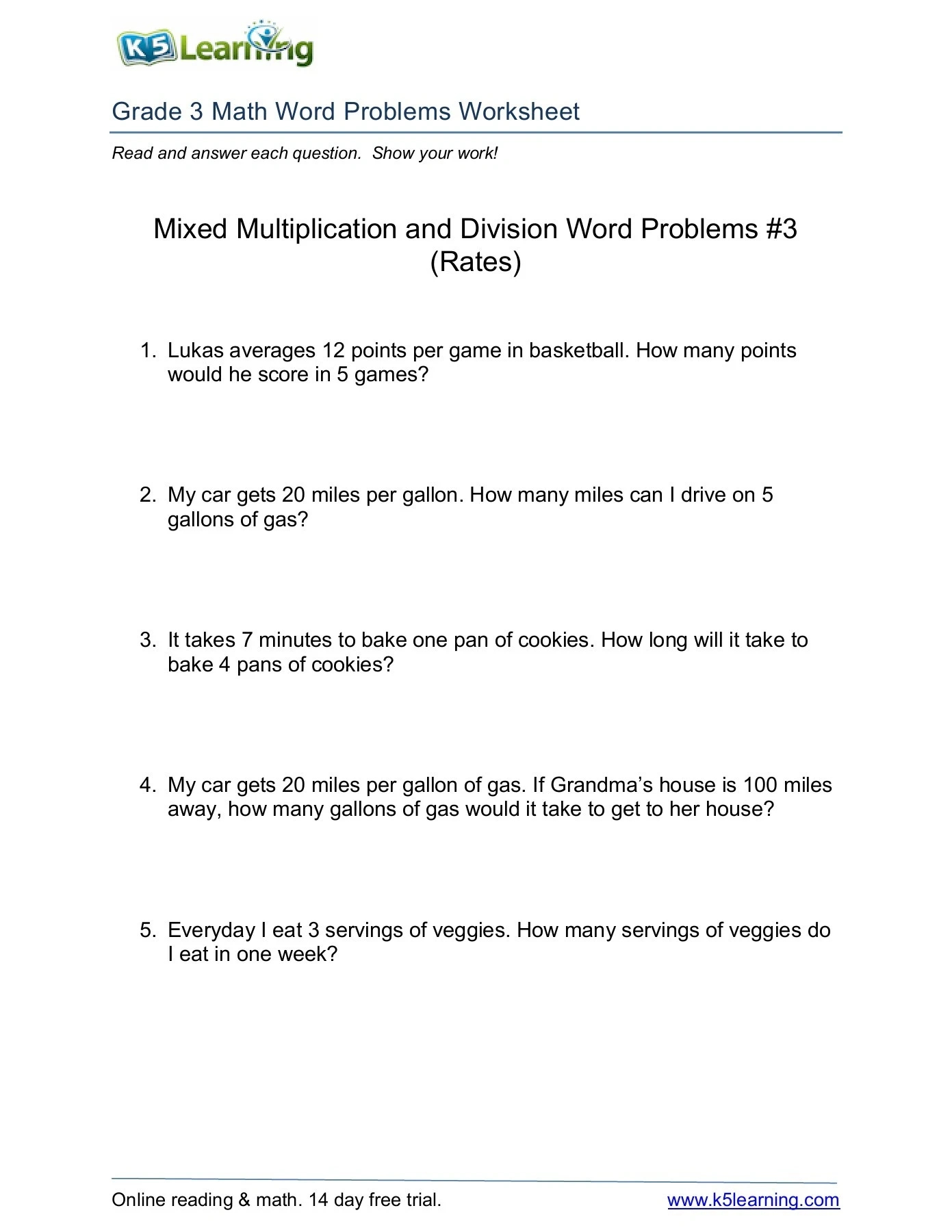 Mixed Multiplication And Division Word Problems #3 (Rates) Pages 1 regarding Multiplication Division Word Problems Worksheets