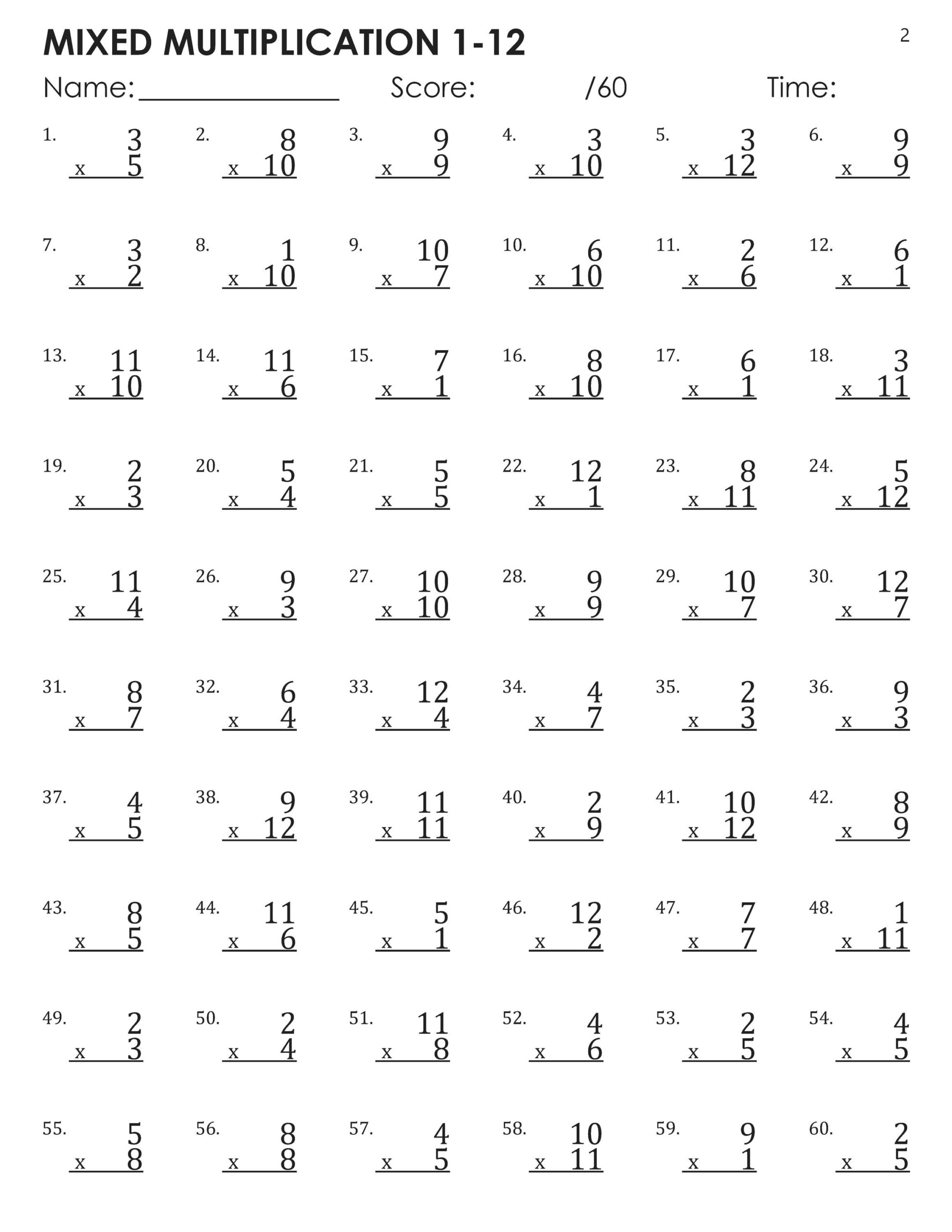 Mixed Multiplication Facts 1-12 Timed Tests Worksheets - Etsy intended for Multiplication Timed Test Worksheets