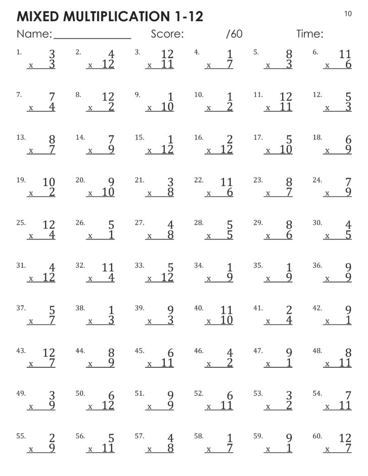 Multiplication 1-12 Worksheet Multiplication 1-12 Worksheet
