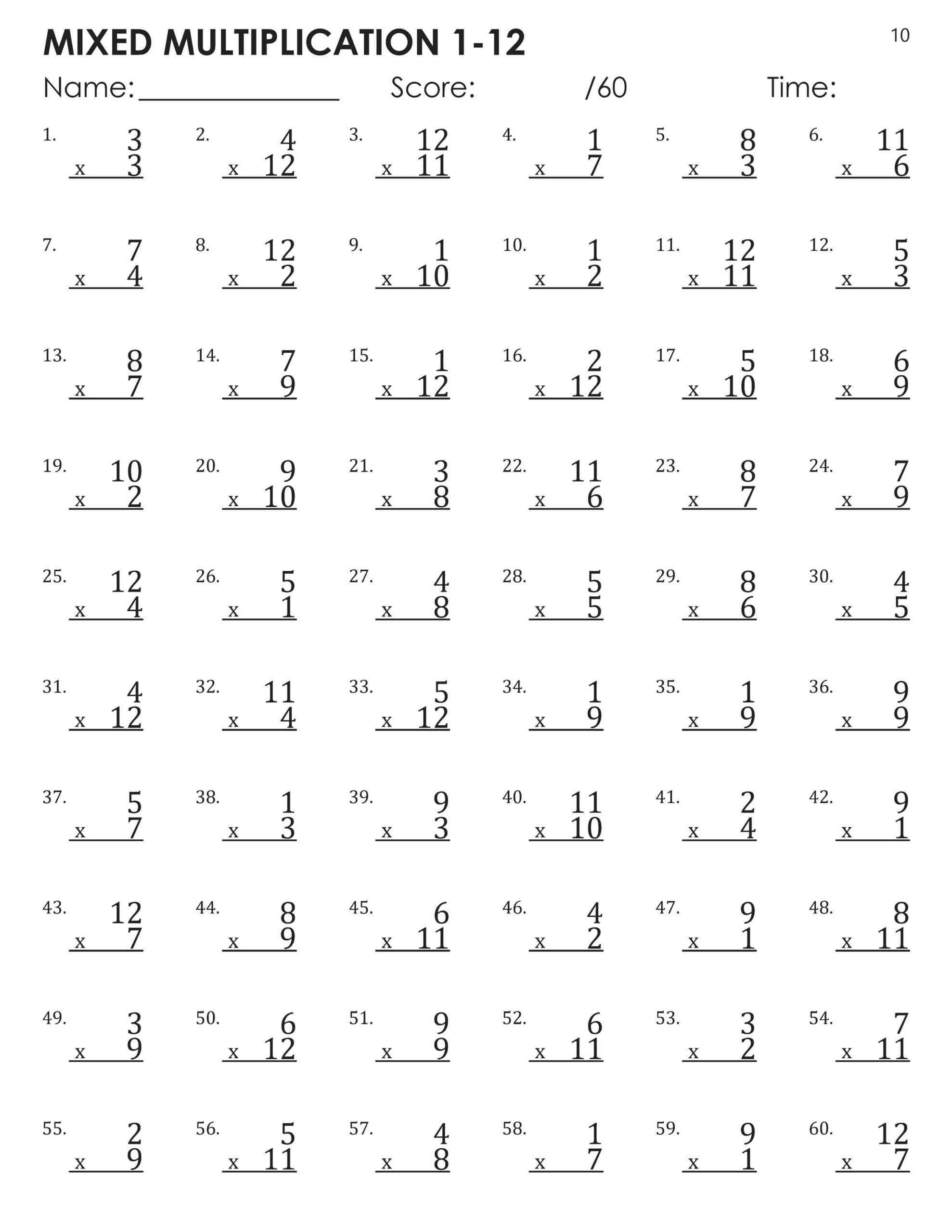 Mixed Multiplication Facts 1-12 Timed Tests Worksheets - Etsy with Multiplication 1-12 Worksheet