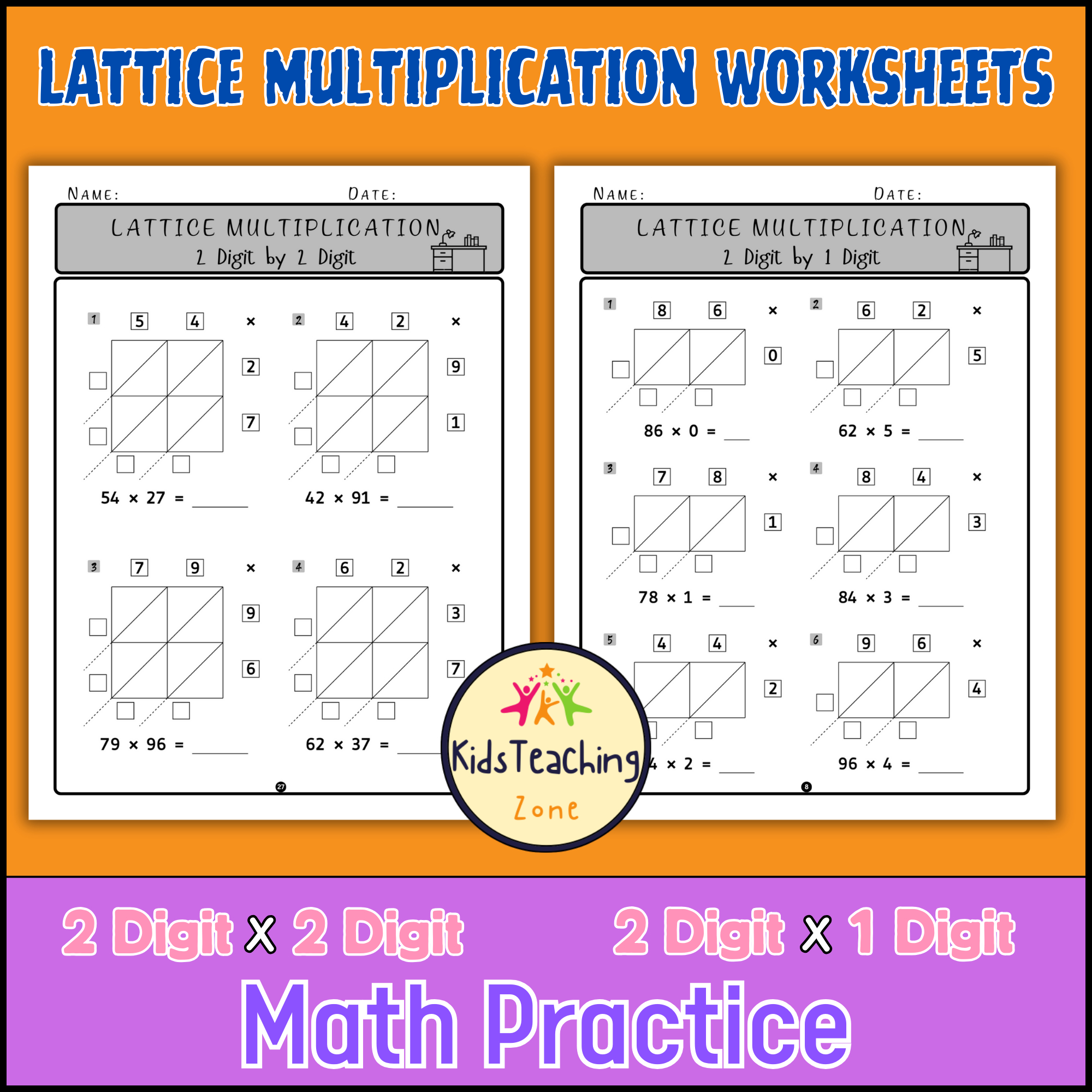 Multi Digit Multiplication Worksheets: Lattice Grid Multiplication pertaining to Math Lattice Method Multiplication Worksheets