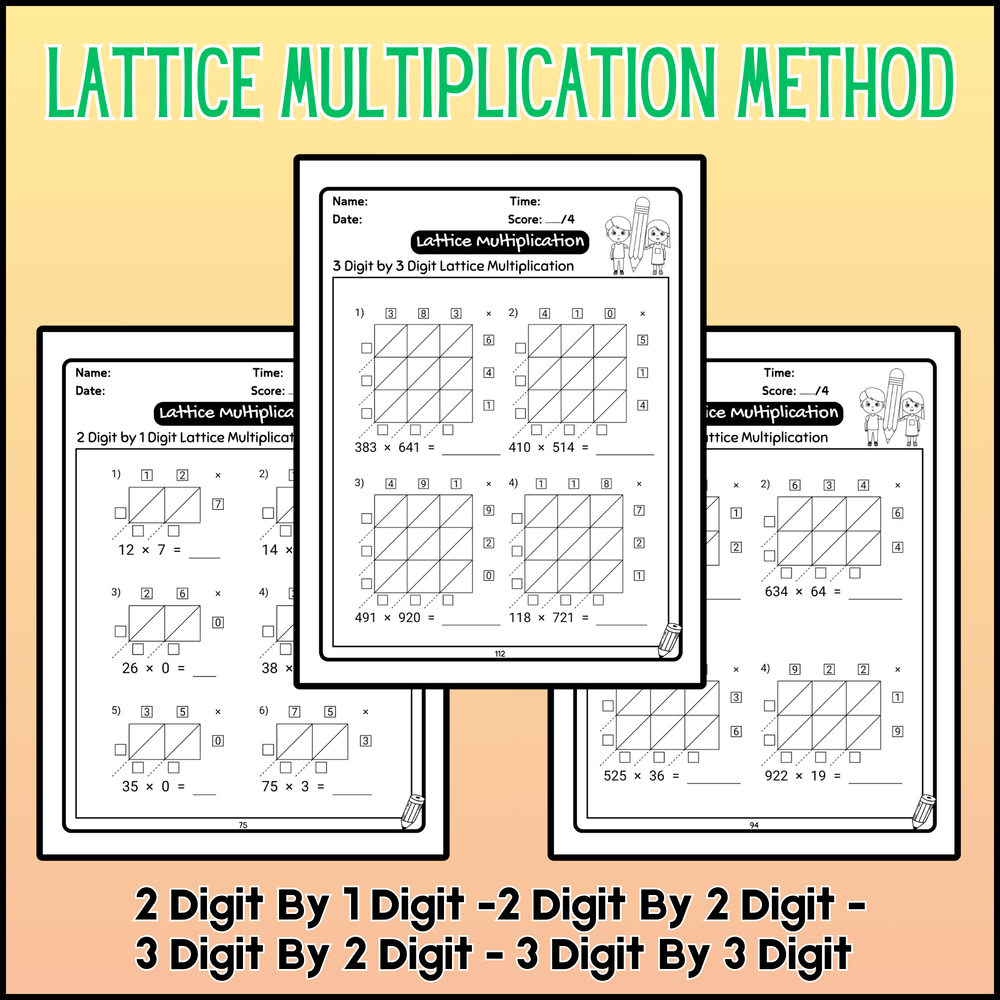 Multi Digit Multiplication Worksheets: Using Lattice Grid And Step within Math Lattice Method Multiplication Worksheets