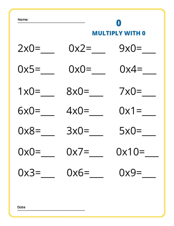Multiplication by 0 and 1 Worksheets