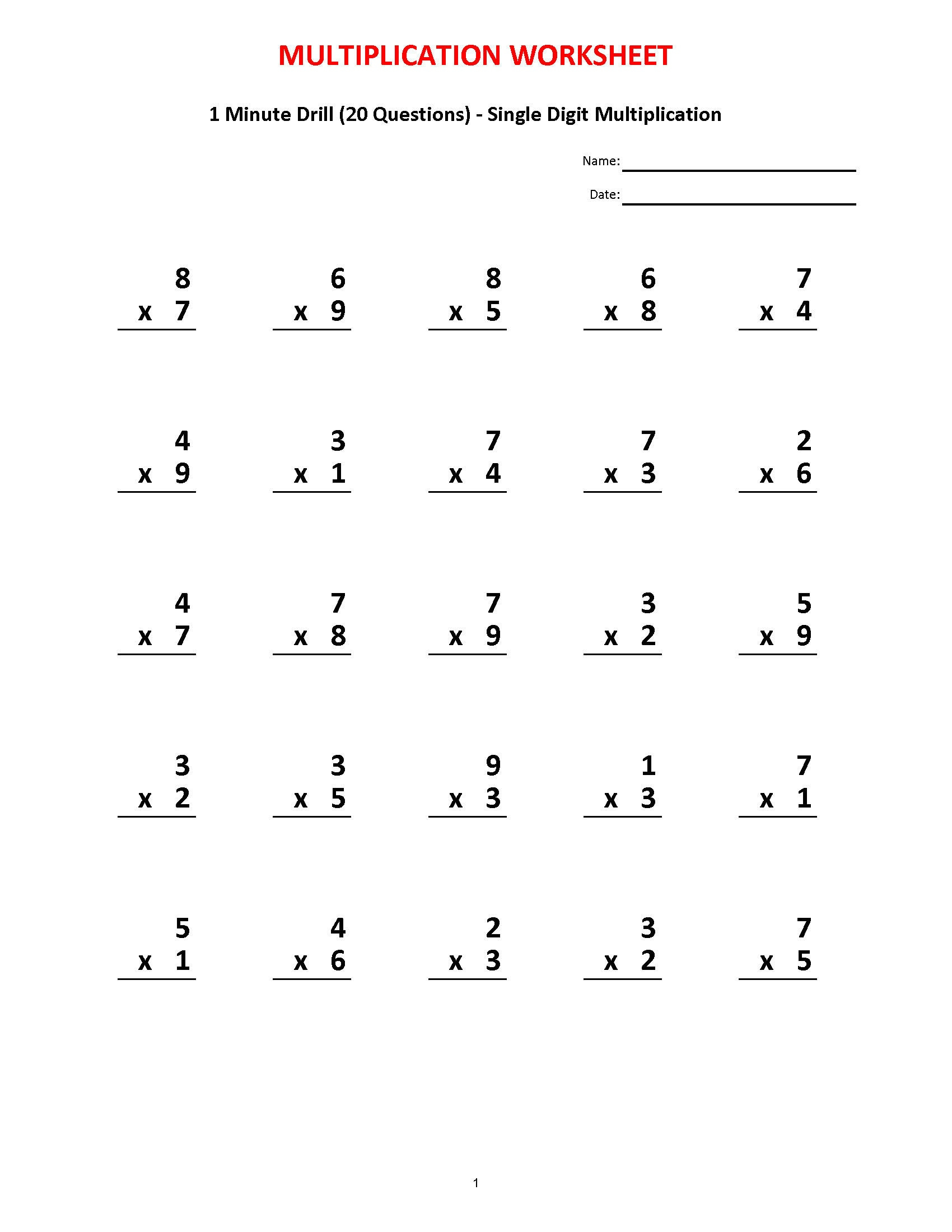 Multiplication 1-Minute Drill: 10 Math Worksheets With Answers with regard to Multiplication Mad Minute Worksheets