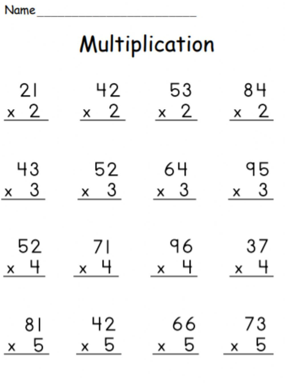 Multiplication 2 Digit1 Digit (With Regrouping) Worksheet with 2 by 1 Multiplication Worksheets