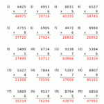 Multiplication 4 Digits1 Digit Sheet 4 Answers Inside Worksheet On 4 Digit Multiplication By 4 Digit Number