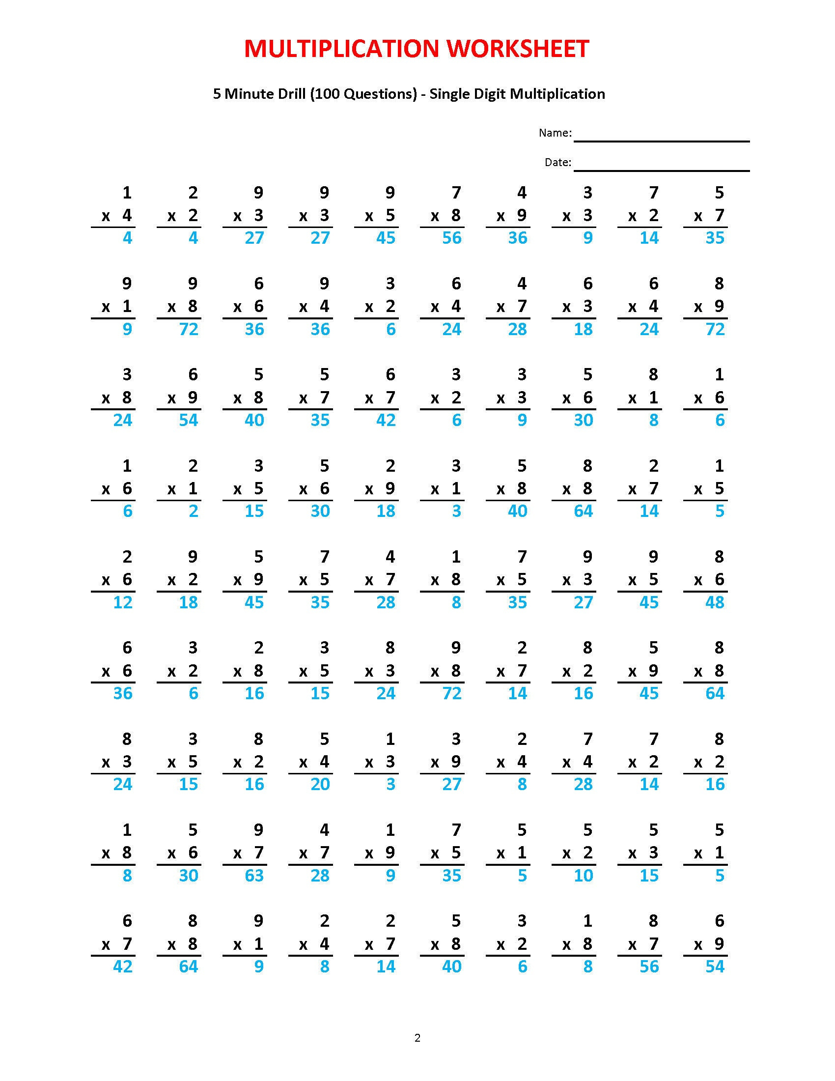 Multiplication 5-Minute Drill: 10 Math Worksheets With Answers pertaining to Math Drills Com Multiplication Worksheets