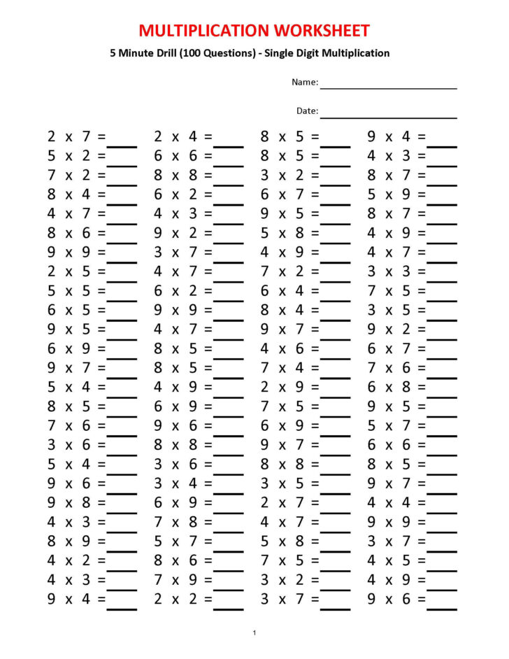 Multiplication Mad Minute Worksheets Multiplication Mad Minute Worksheets