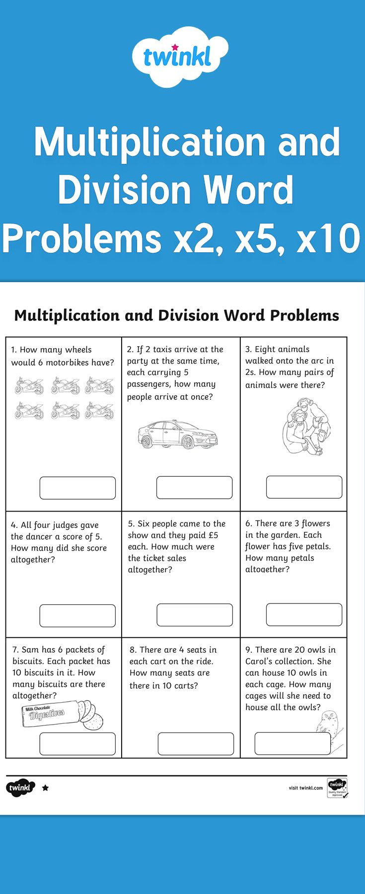 Multiplication And Division Word Problems, X2, X5 And X10. inside Problem Solving Multiplication and Division Worksheets