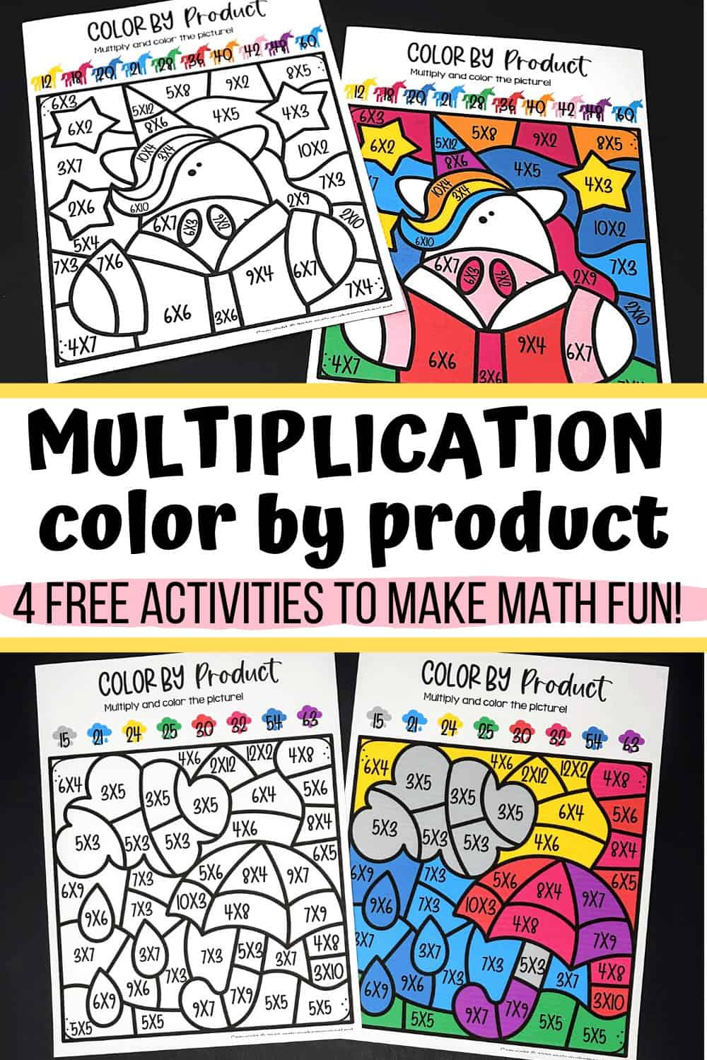 Multiplication Coloring Worksheets For Excellent Math Fun (4 Free) with Free Coloring Multiplication Worksheets
