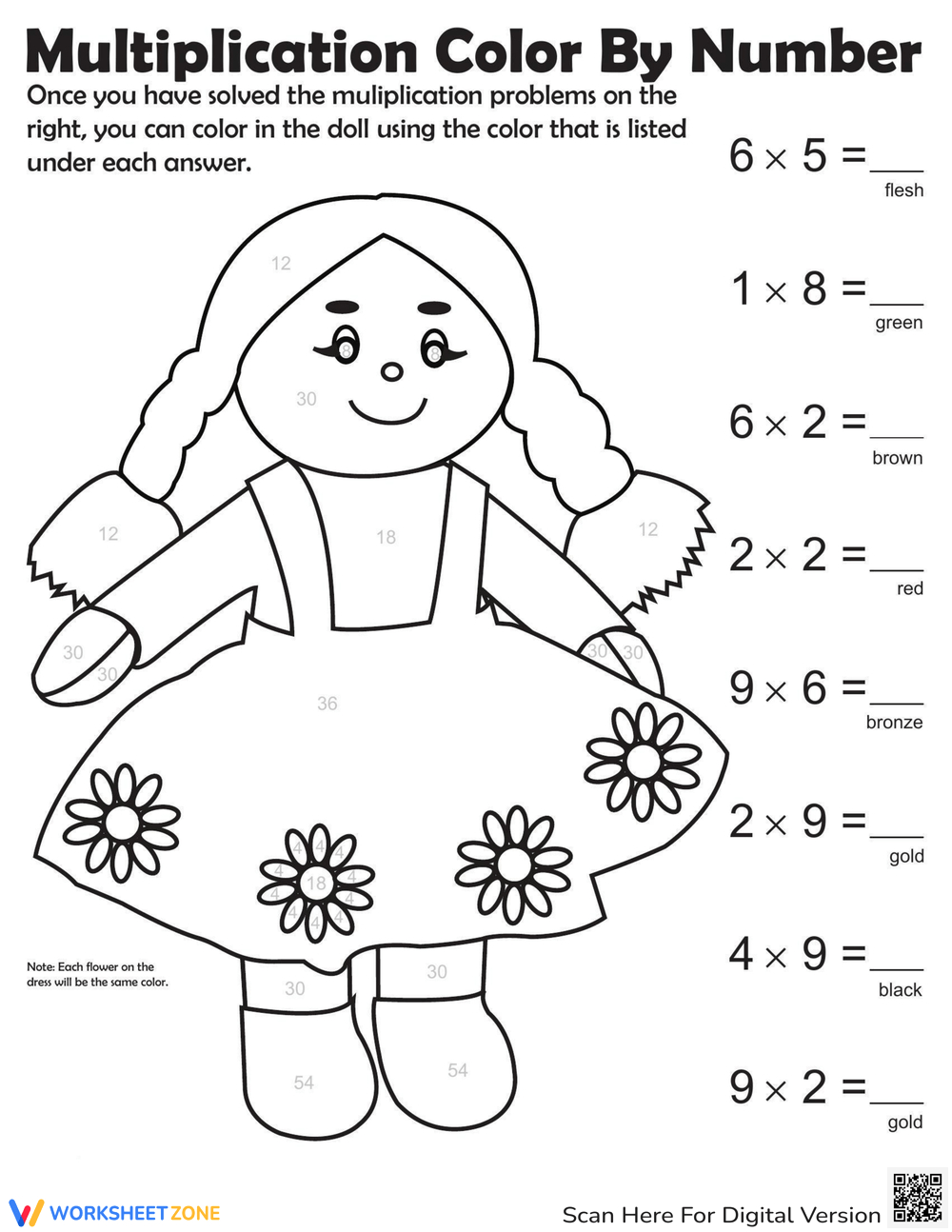 Multiplication Colornumber Fun! Worksheet in Multiplication Worksheets Color By Number