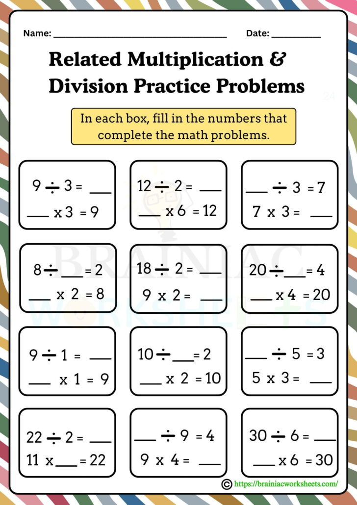 Multiplication of 3 and Division Worksheet