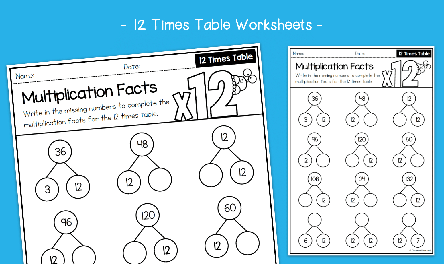 Multiplication Facts | 12 Times Table Activity Worksheets | Ks2 with 12 Multiplication Facts Worksheet