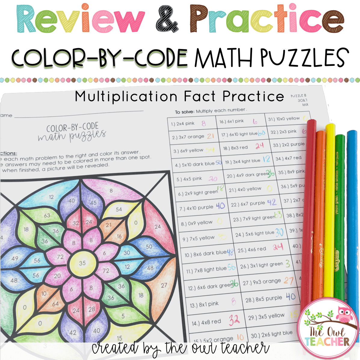 Multiplication Facts Colornumber (Colorcode) - The Owl Teacher with Multiplication Facts Coloring Worksheets