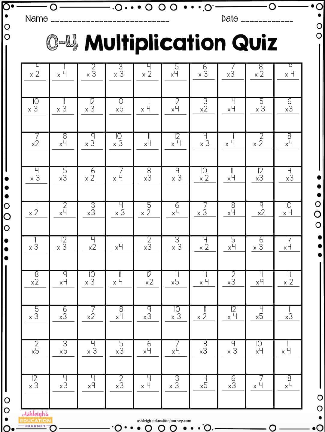 Multiplication Facts For Upper Elementary Students - Ashleigh&amp;#039;S intended for 100 Question Multiplication Test