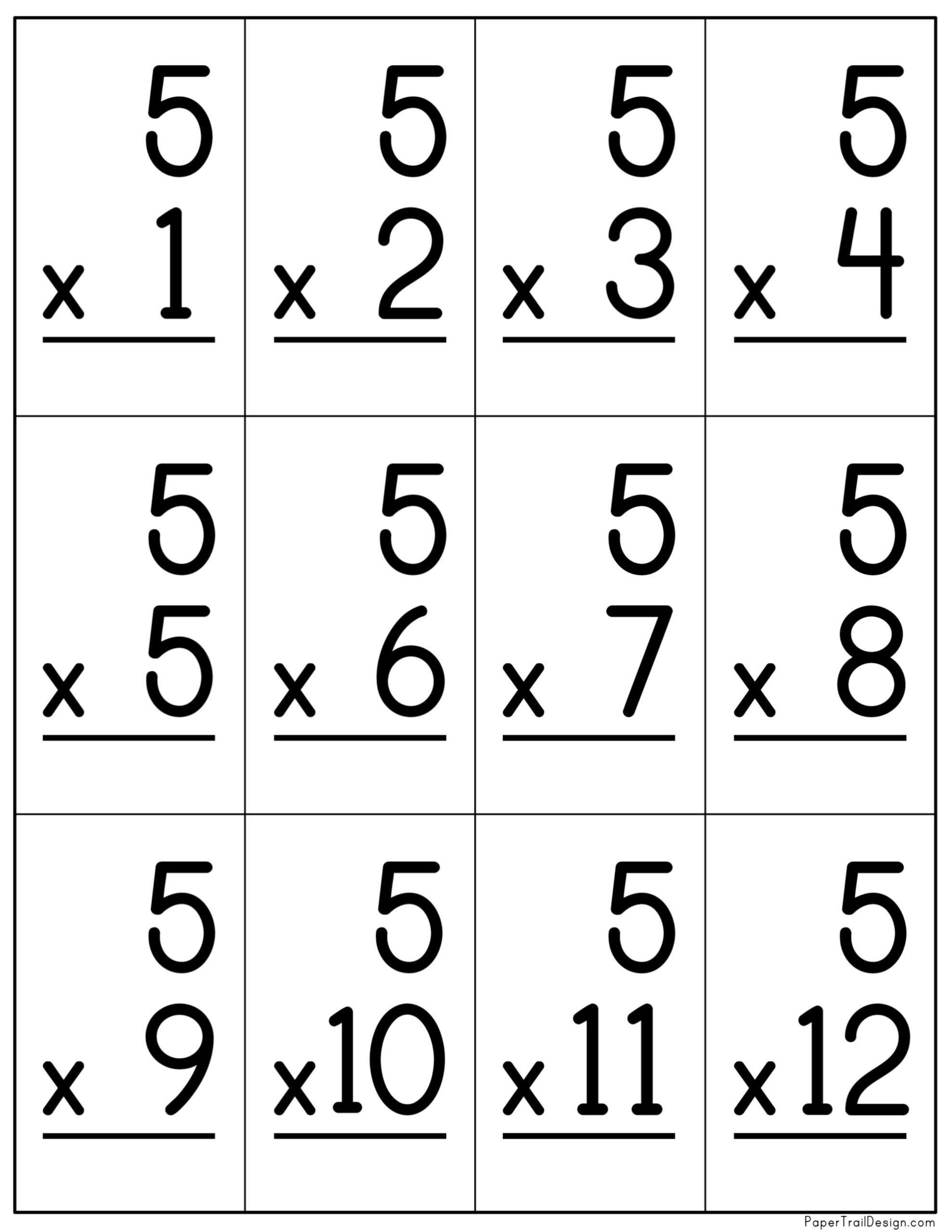 Multiplication Flash Cards Printable - Paper Trail Design pertaining to Multiplication 5s Printable