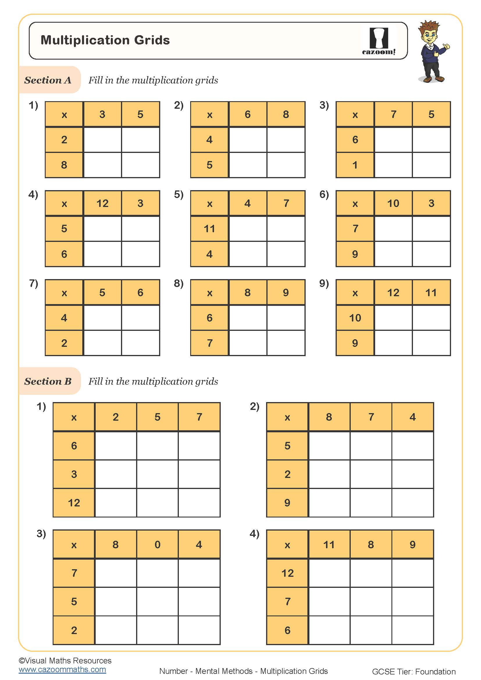 Multiplication Grids Worksheet | Cazoom Maths intended for Multiplication with Pictures Worksheets