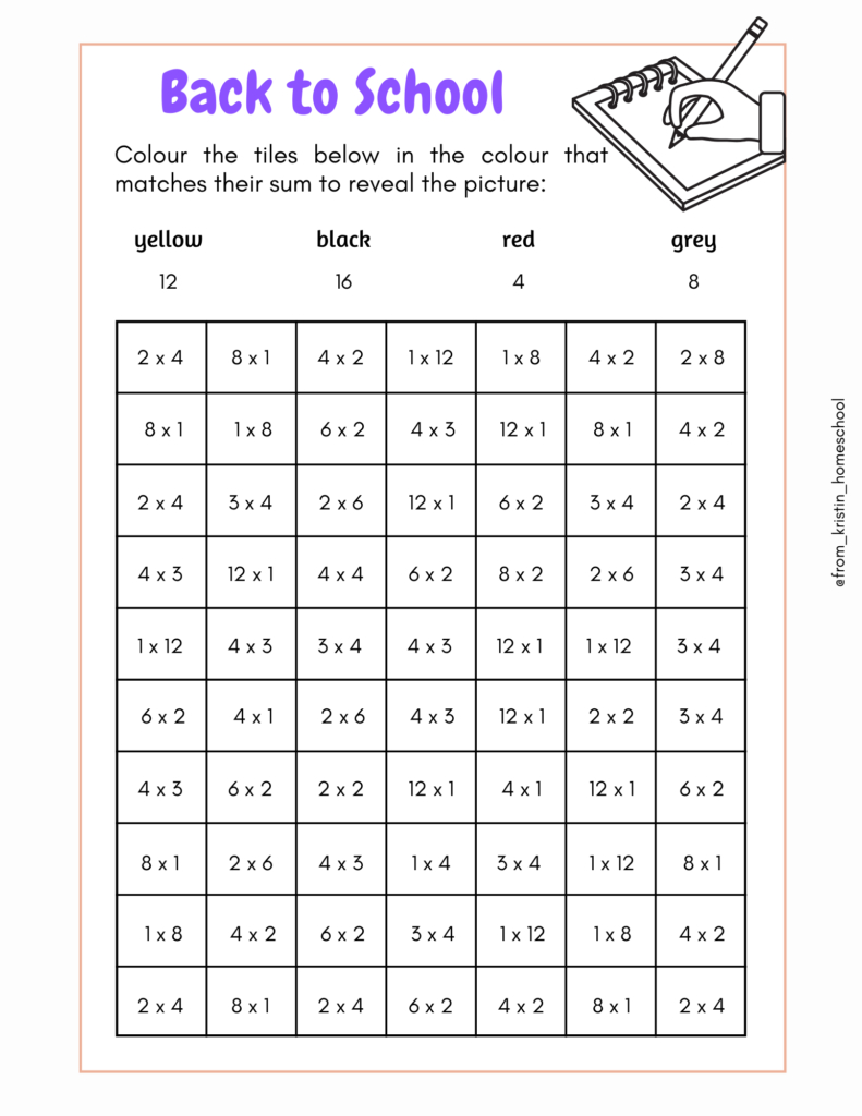 Multiplication Math Coloring Worksheets ⋆ Fromkristin in Math Worksheets Coloring Multiplication