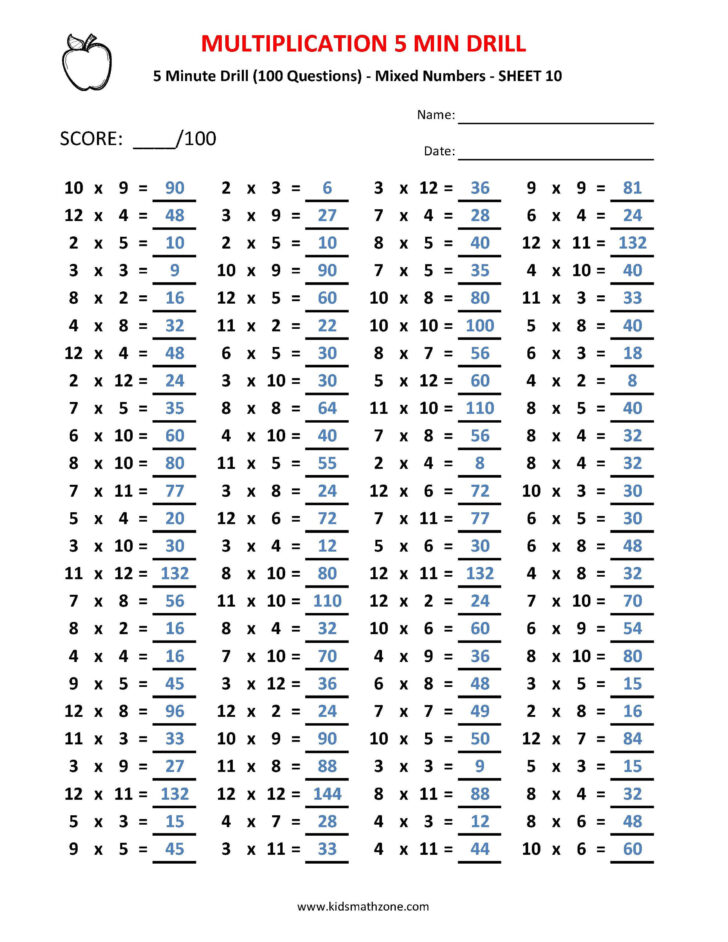 100 Multiplication Questions 100 Multiplication Questions