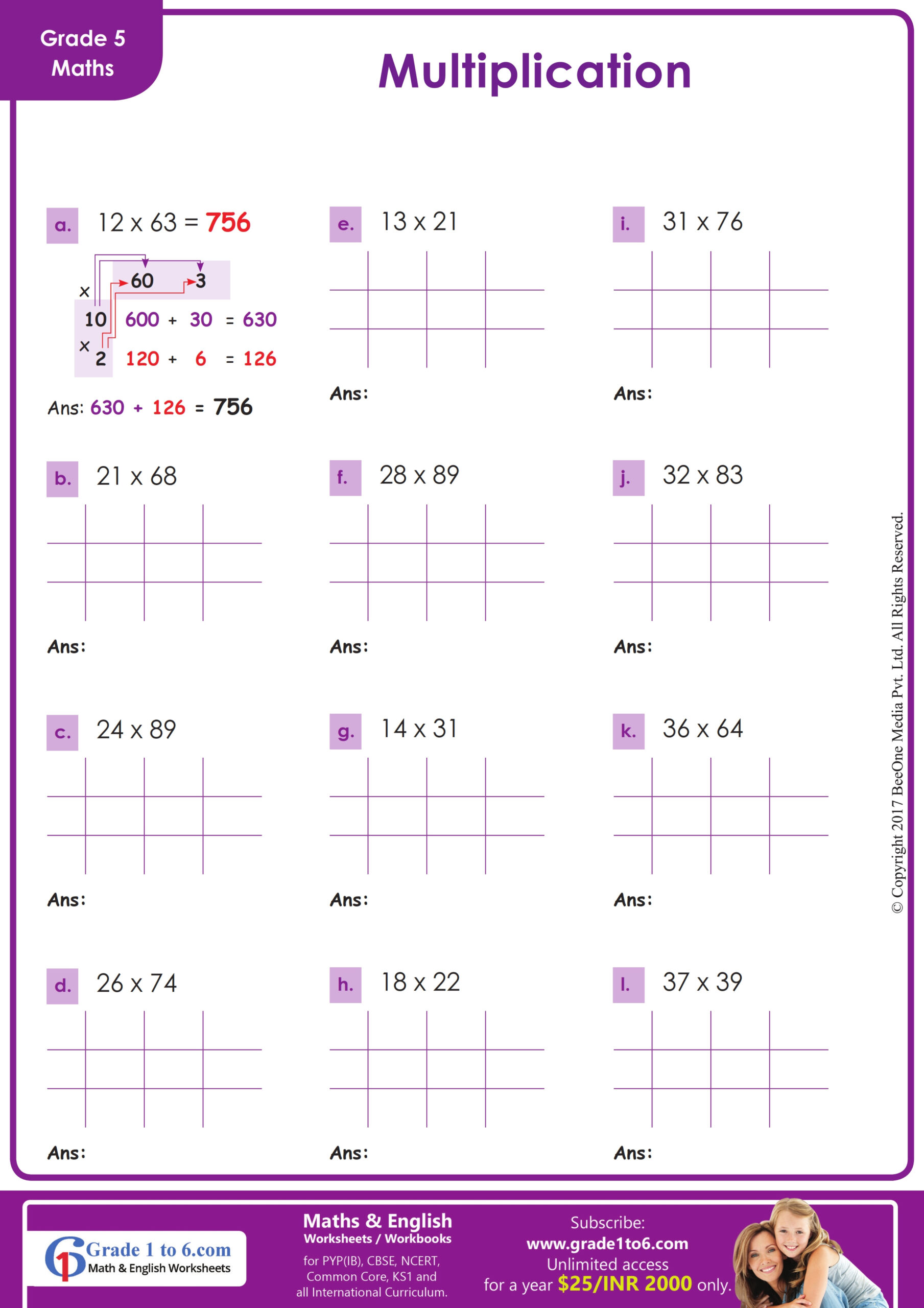 Multiplication Of 2 Digits Worksheet | Grade1To6 pertaining to Multiplication Worksheet For Class 5th