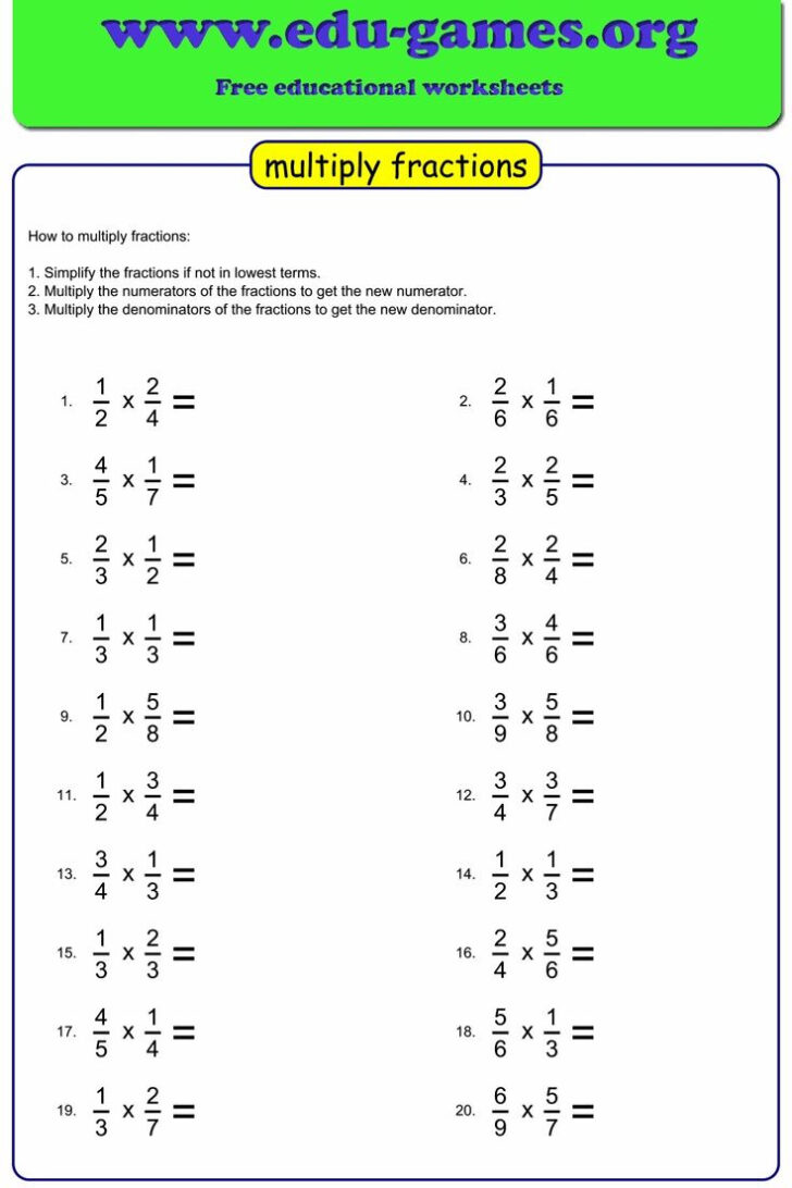 Worksheet On Multiplication of Fractions