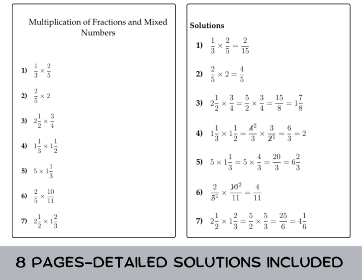 Multiplication of Mixed Numbers Worksheets Multiplication of Mixed Numbers Worksheets