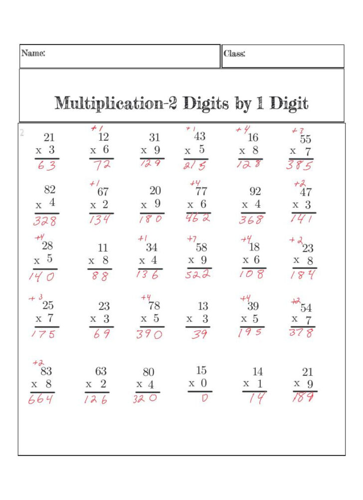 1 and 2 Digit Multiplication Worksheets