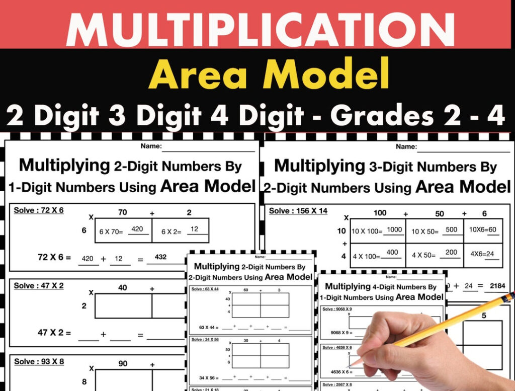 Area Model Multiplication Worksheets 3 Digit by 2 Digit ...