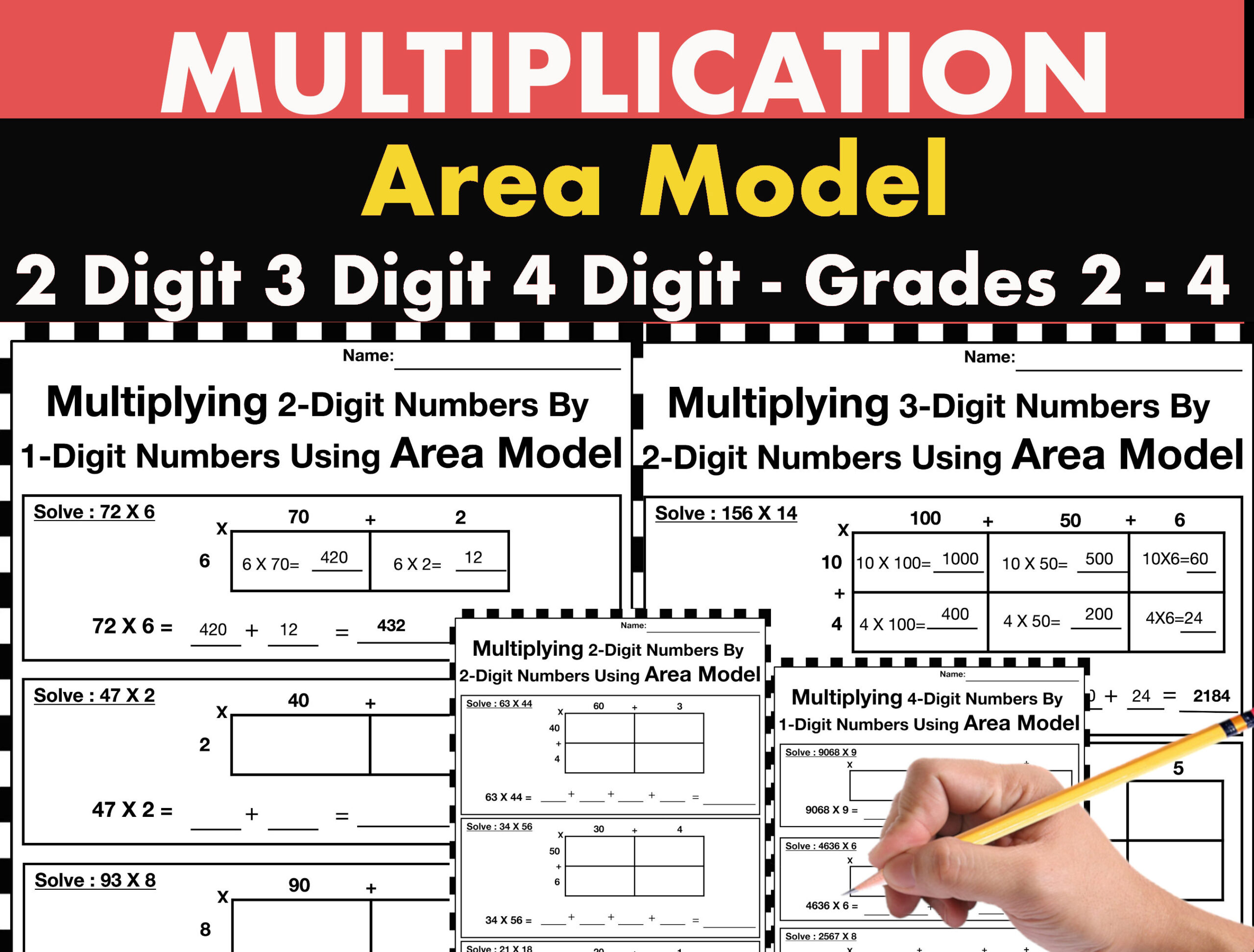Multiplication Practice Worksheets Area Model Box Method 2Nd 3Rd regarding Area Model Multiplication 4th Grade Worksheet
