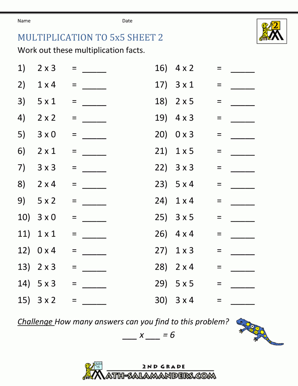 Multiplication Practice Worksheets To 5X5 pertaining to 2nd Grade Multiplication Worksheet