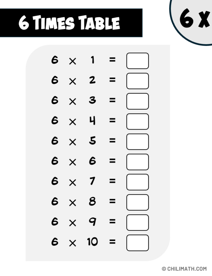 6 Multiplication Table Worksheet