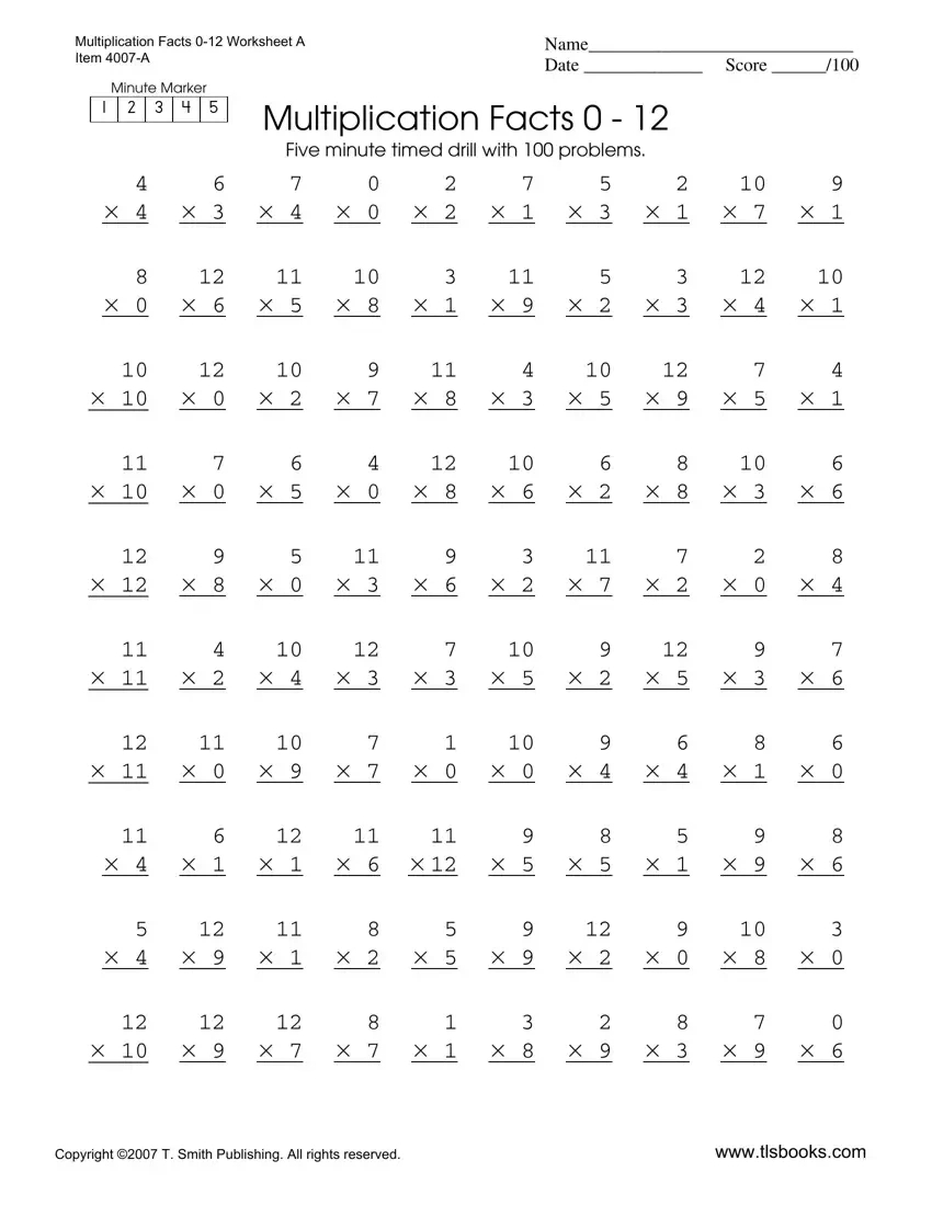Multiplication Timed Test 0 12 ≡ Fill Out Printable Pdf Forms Online with Multiplication Worksheets 0-12 Printable