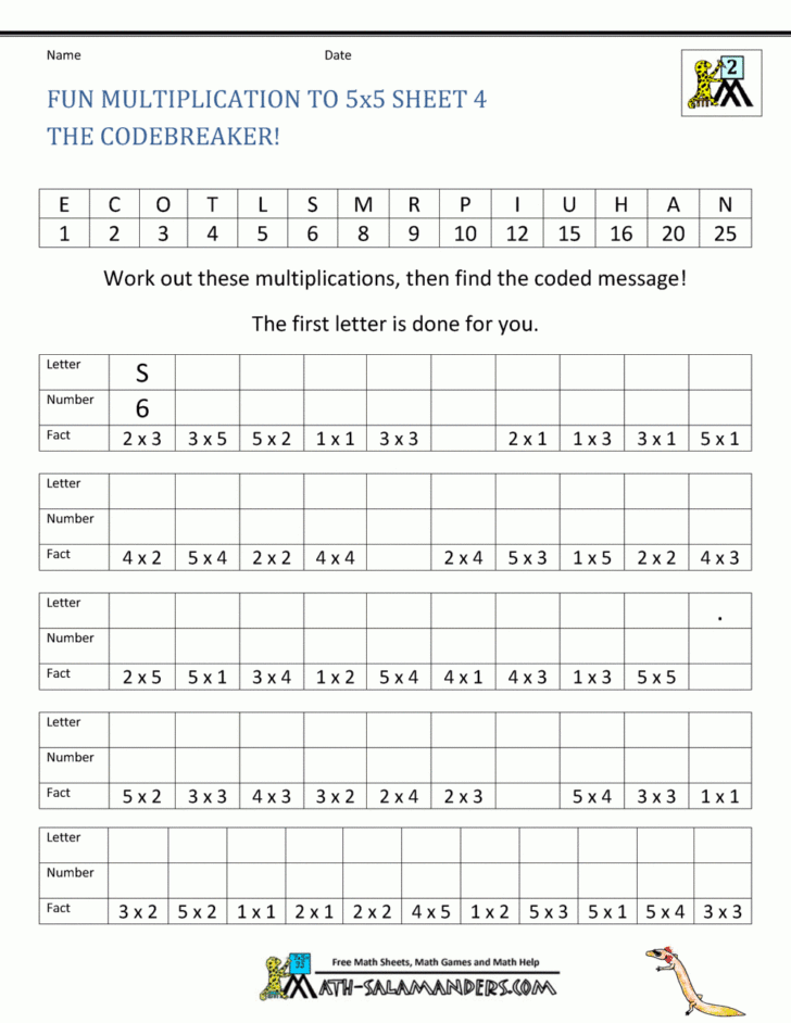 Multiplication of 5 Worksheets