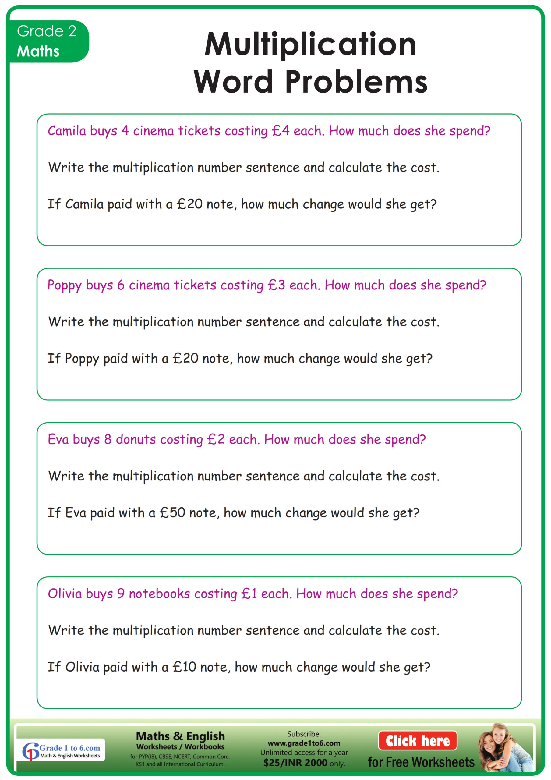 Multiplication Word Problems For Grade 2 | Grade1To6 with regard to Problem Solving Multiplication Worksheets