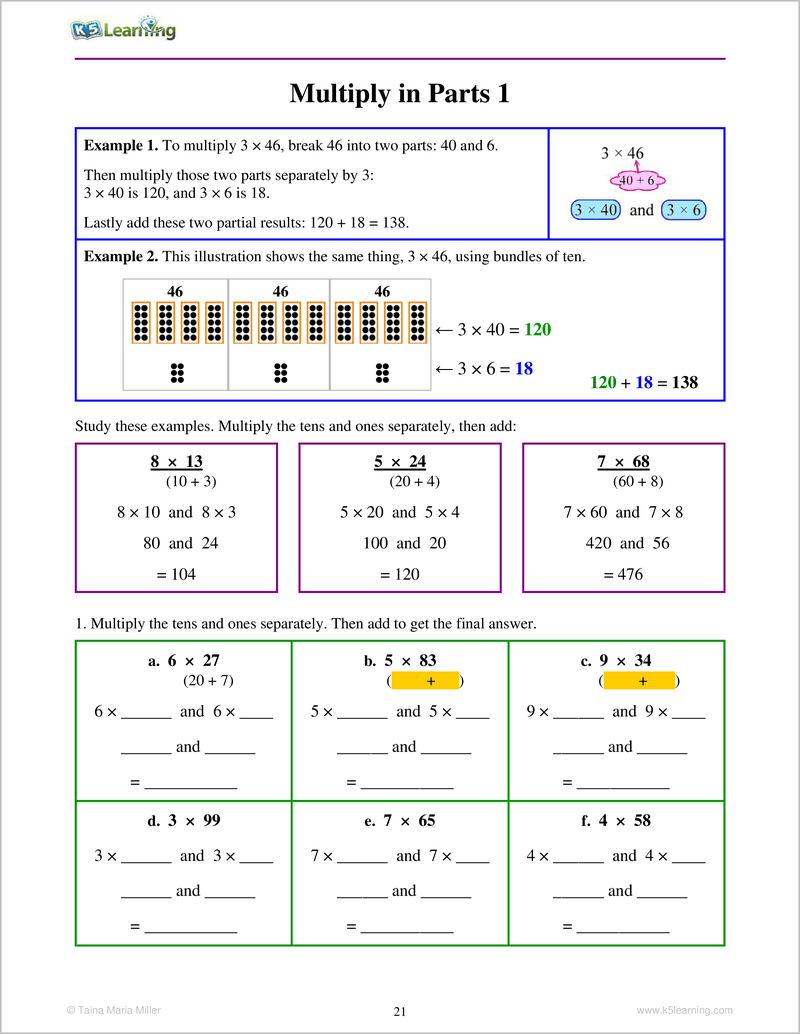 Multiplication Workbook For Grade 4 | K5 Bookstore in K5 Learning Multiplication Worksheets