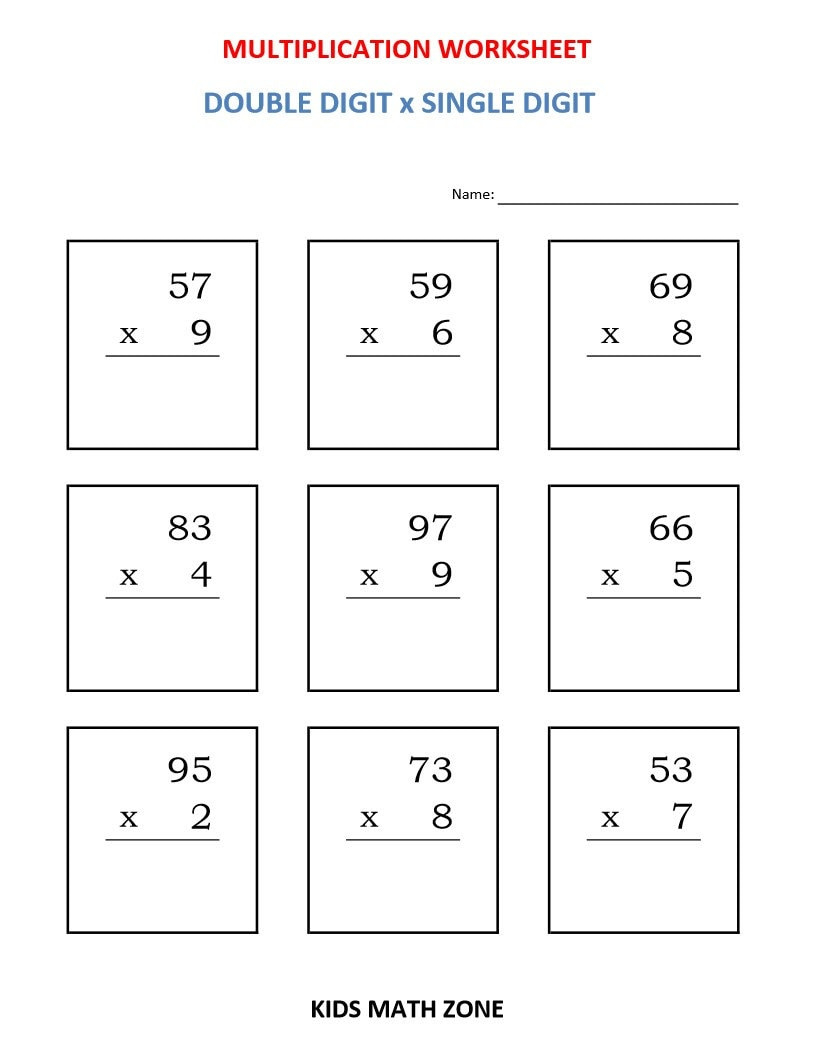 Multiplication Worksheets: Double Digit X Single Digit (Pdf) - Etsy Uk in Double Digit by Single Digit Multiplication Worksheets