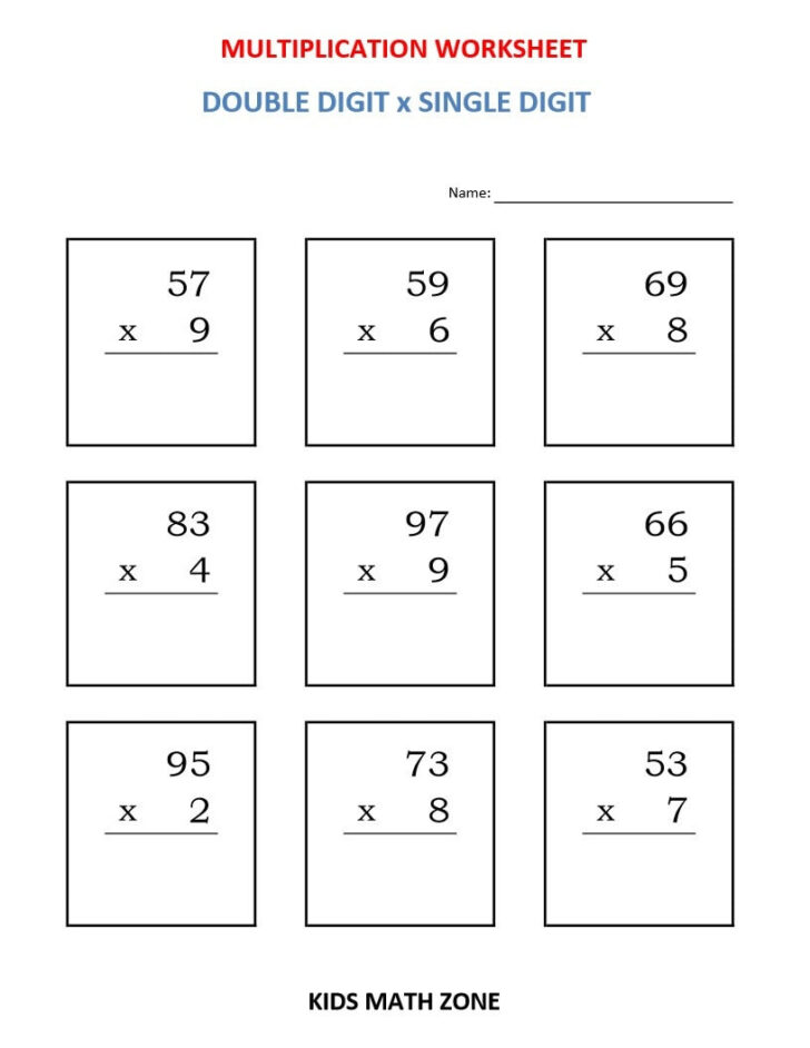 Multiplication Worksheets Double Digit by Single Digit