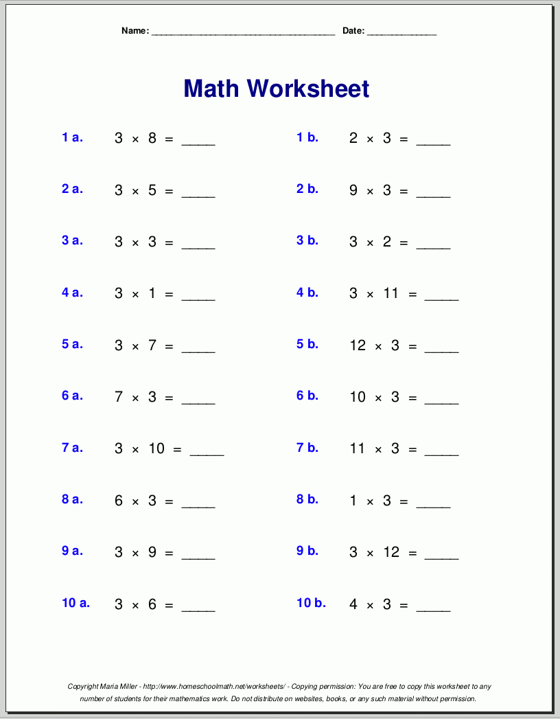 Multiplication Worksheets For Grade 3 for 3rd Grade Math Multiplication Worksheets
