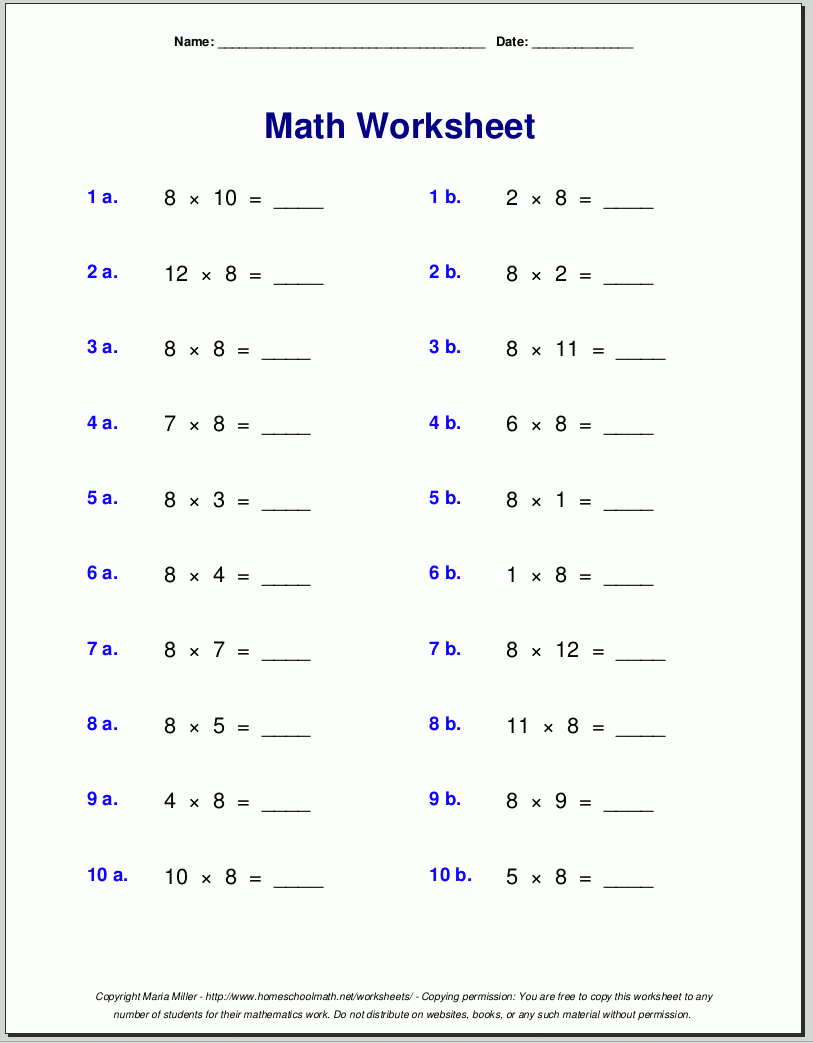 Multiplication Worksheets For Grade 3 regarding Multiplication 8&amp;#039;S Worksheet